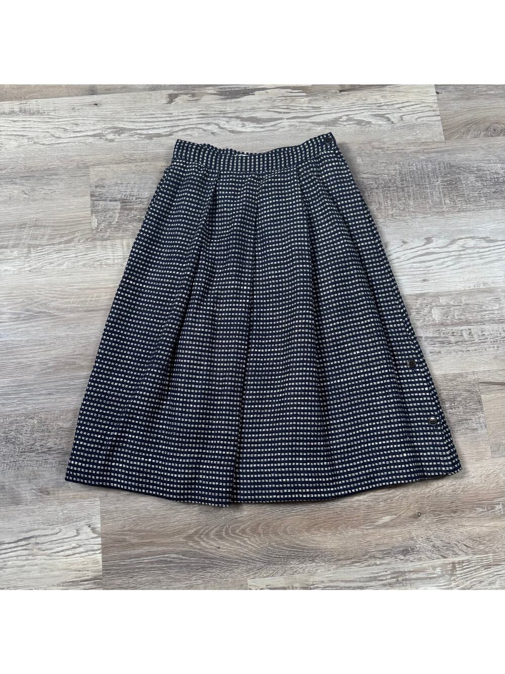 Vintage 90s Giorgio Armani Navy Textured Midi Skirt Pleated Italy Luxury Small